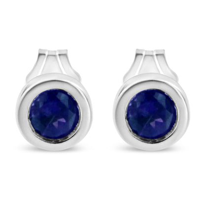 .925 Sterling Silver Bezel Set 3.5mm Created Red Ruby Gemstone Solitaire Stud Earrings by Bids.com