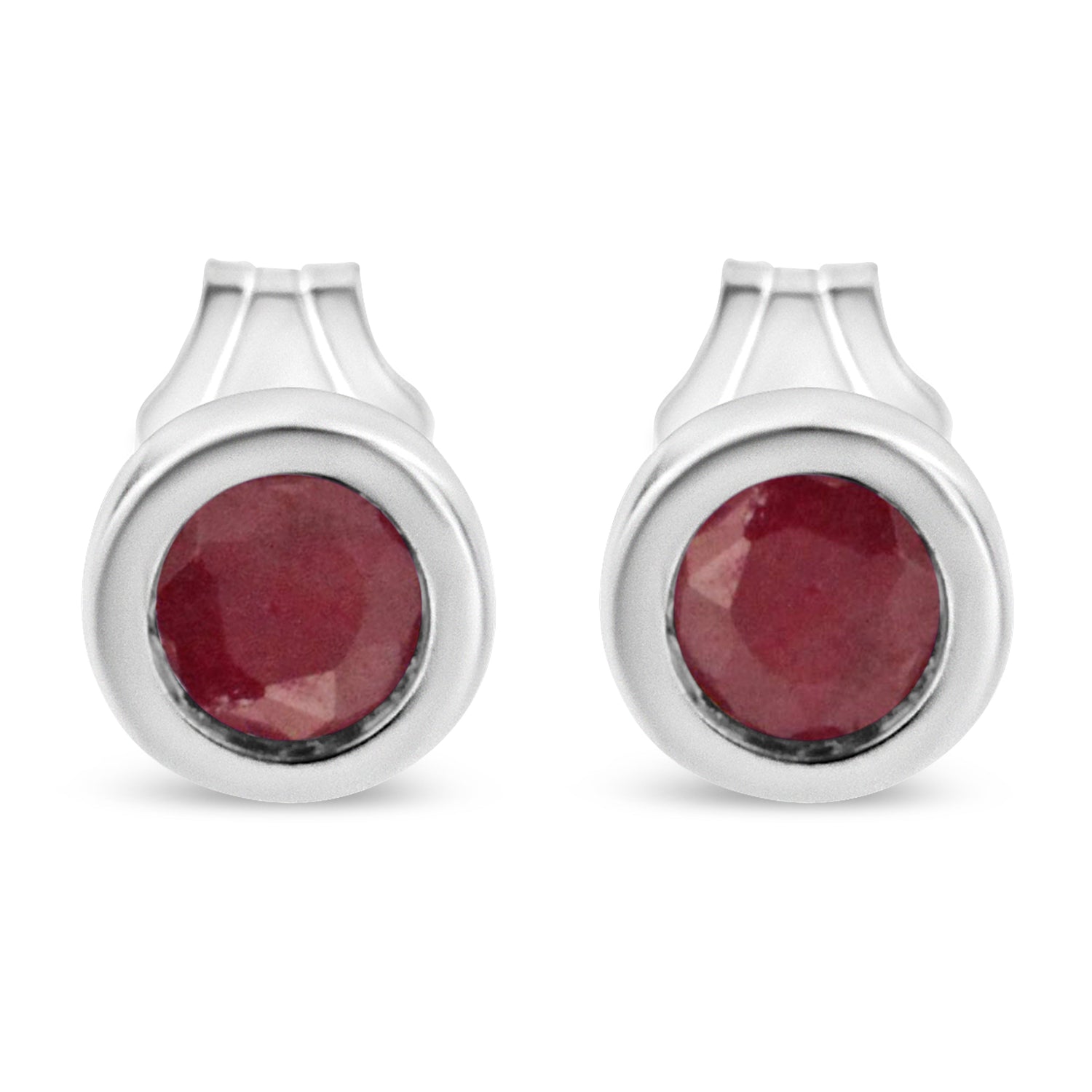 .925 Sterling Silver Bezel Set 3.5mm Created Red Ruby Gemstone Solitaire Stud Earrings by Bids.com