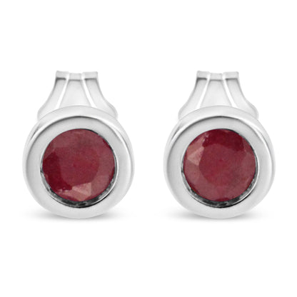 .925 Sterling Silver Bezel Set 3.5mm Created Red Ruby Gemstone Solitaire Stud Earrings by Bids.com