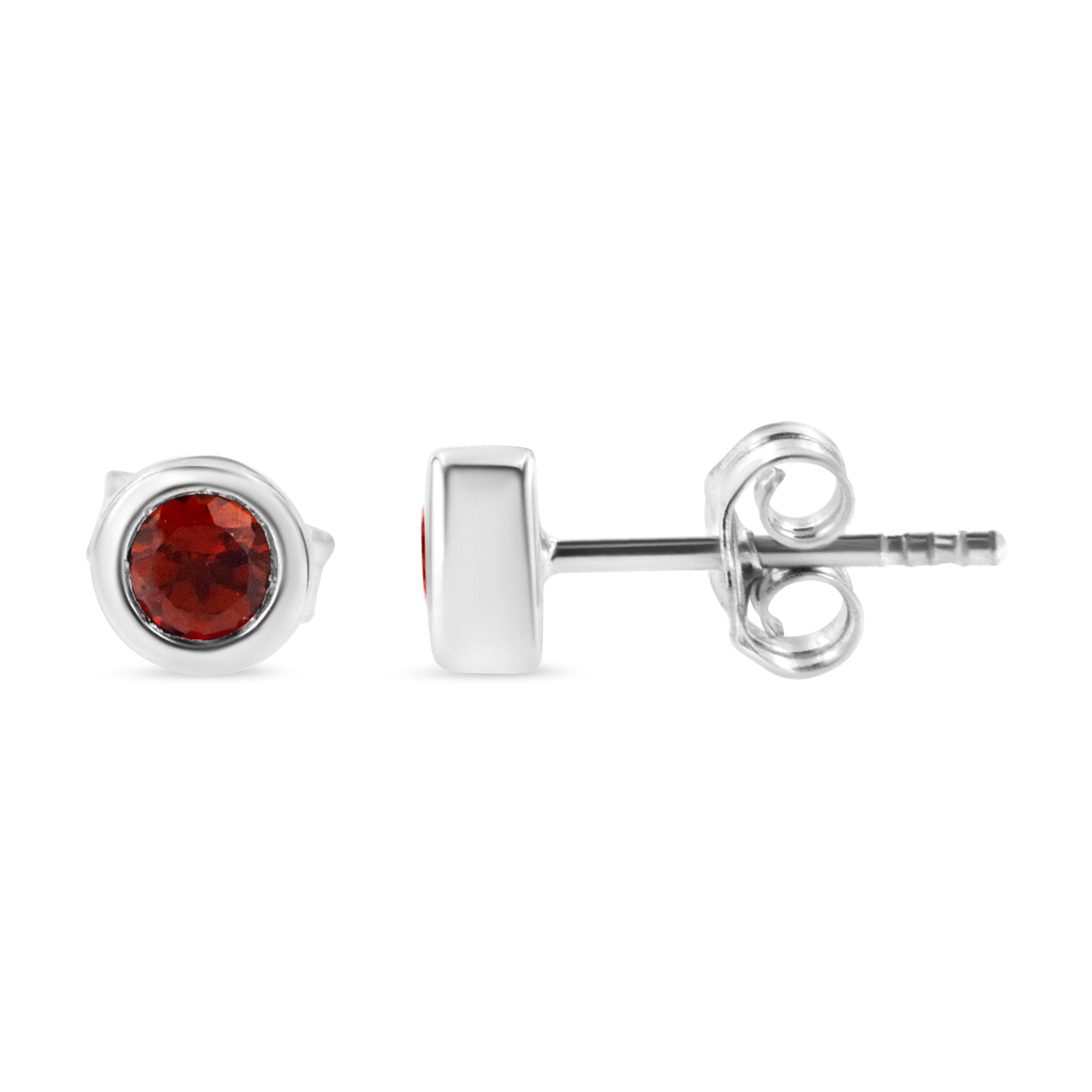 .925 Sterling Silver Bezel Set 3.5mm Created Red Ruby Gemstone Solitaire Stud Earrings by Bids.com