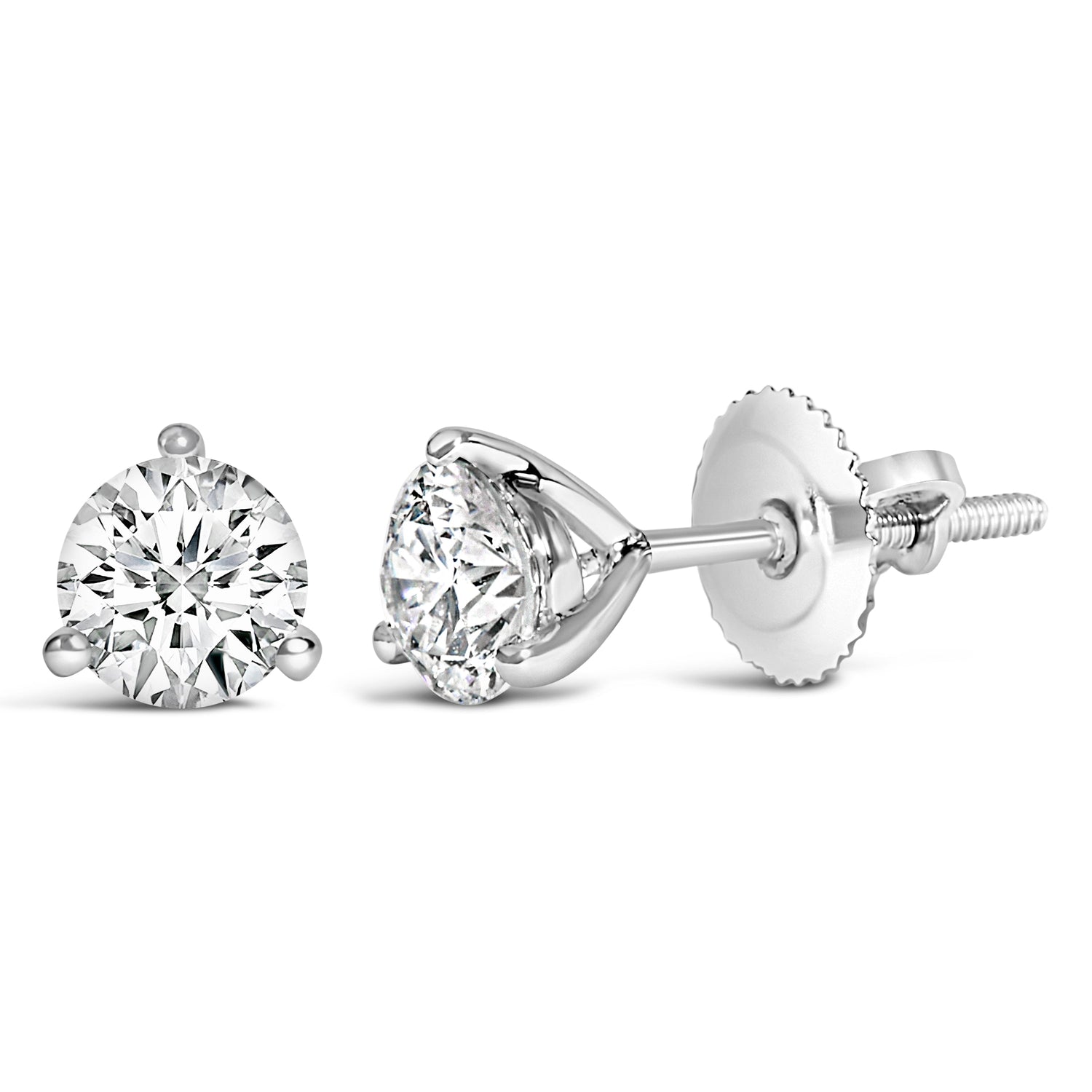 14K White Gold 2.0 Cttw 3-Prong Martini Set Brilliant Round-Cut Solitaire Lab Grown Diamond Screwback Stud Earrings (F-G Color, VS1-VS2 Clarity) by Bids.com