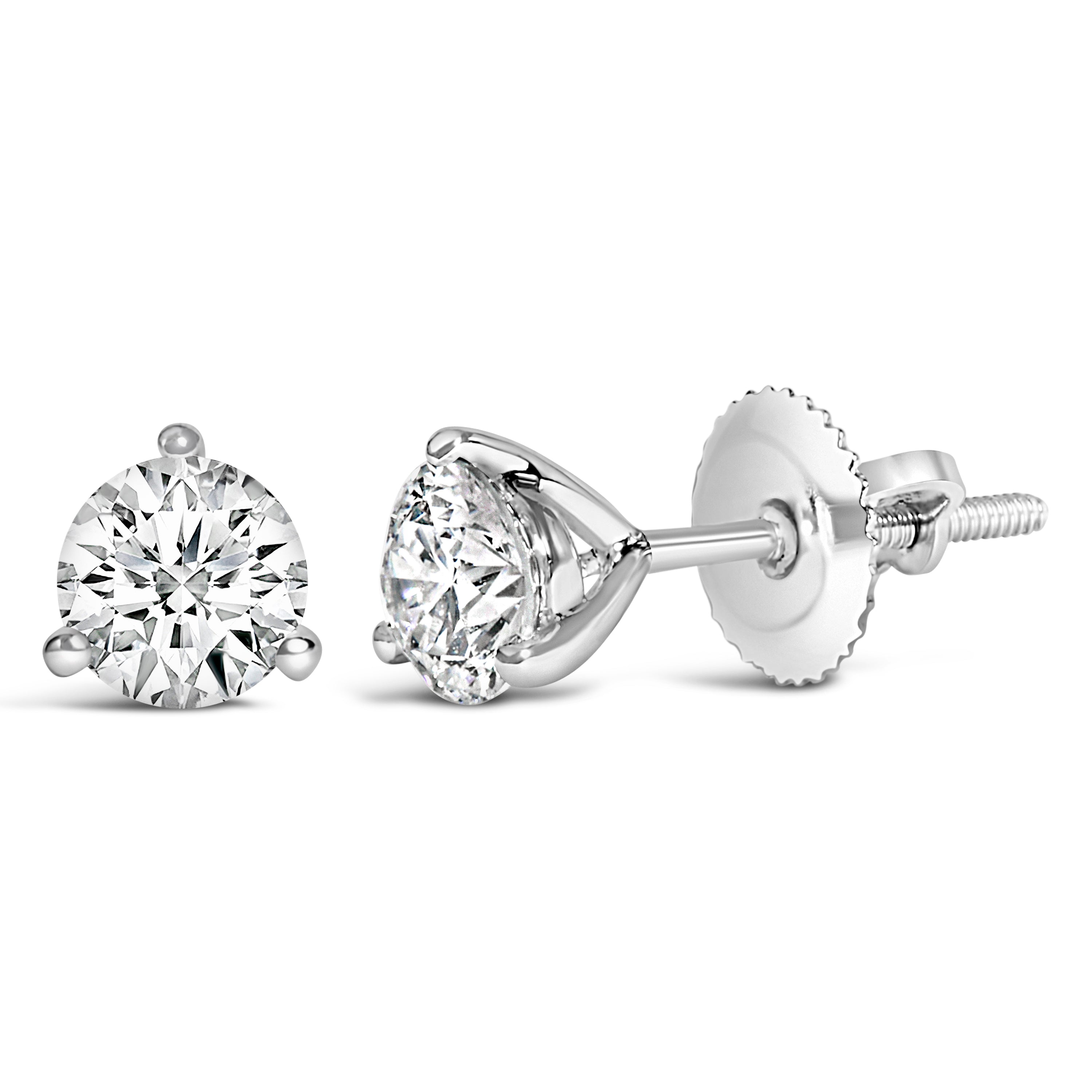 14K White Gold 2.0 Cttw 3-Prong Martini Set Brilliant Round-Cut Solitaire Lab Grown Diamond Screwback Stud Earrings (F-G Color, VS1-VS2 Clarity) by Bids.com