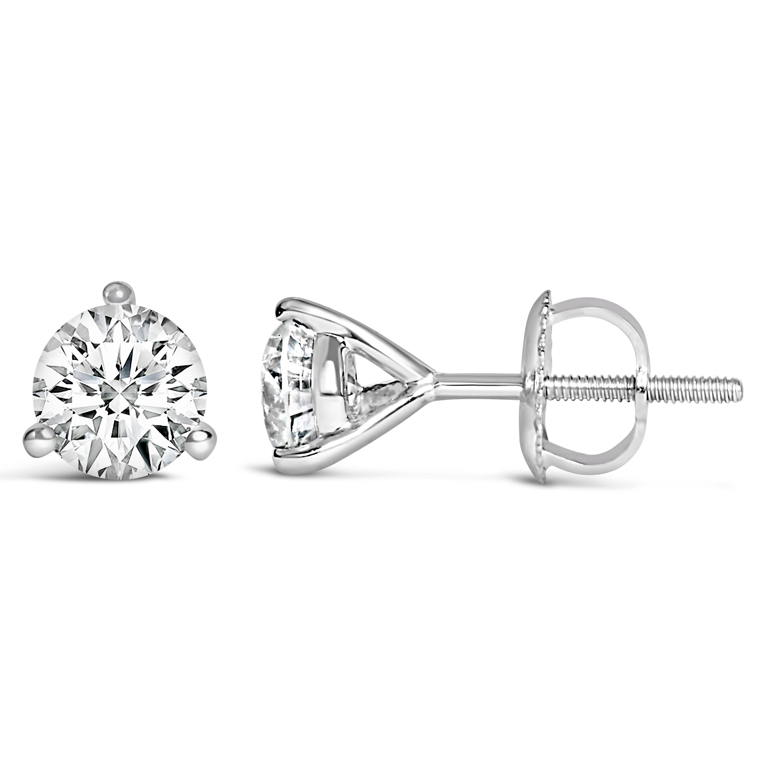 14K White Gold 2.0 Cttw 3-Prong Martini Set Brilliant Round-Cut Solitaire Lab Grown Diamond Screwback Stud Earrings (F-G Color, VS1-VS2 Clarity) by Bids.com