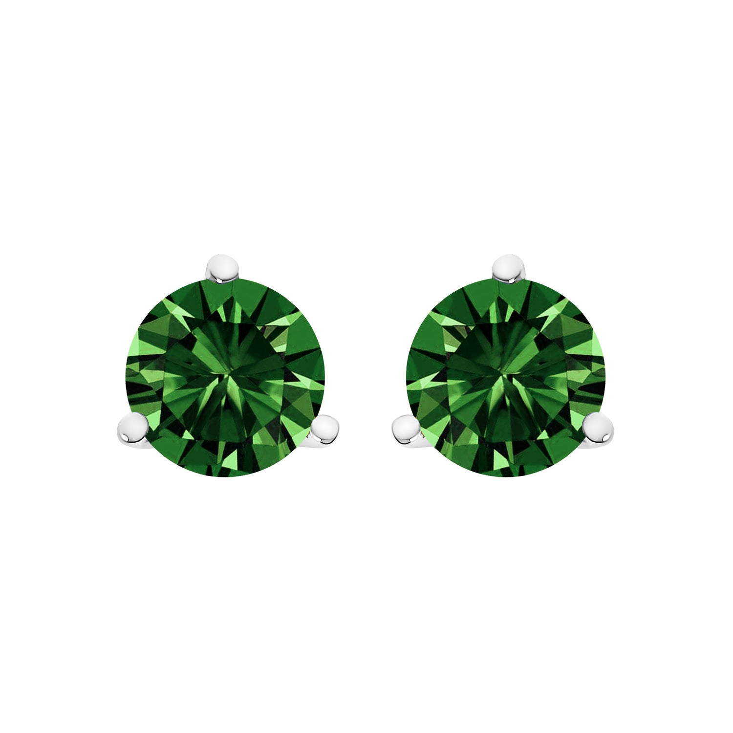 14K White Gold 1.0 Cttw 3-Prong Martini Set Lab Grown Green Diamond Solitaire Stud Earrings by Bids.com
