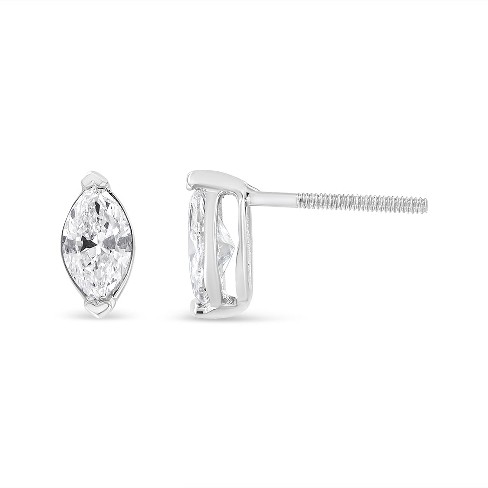 14K White Gold 4/5 Cttw Marquise Lab Grown Diamond Solitaire Stud Earrings  DestGlow