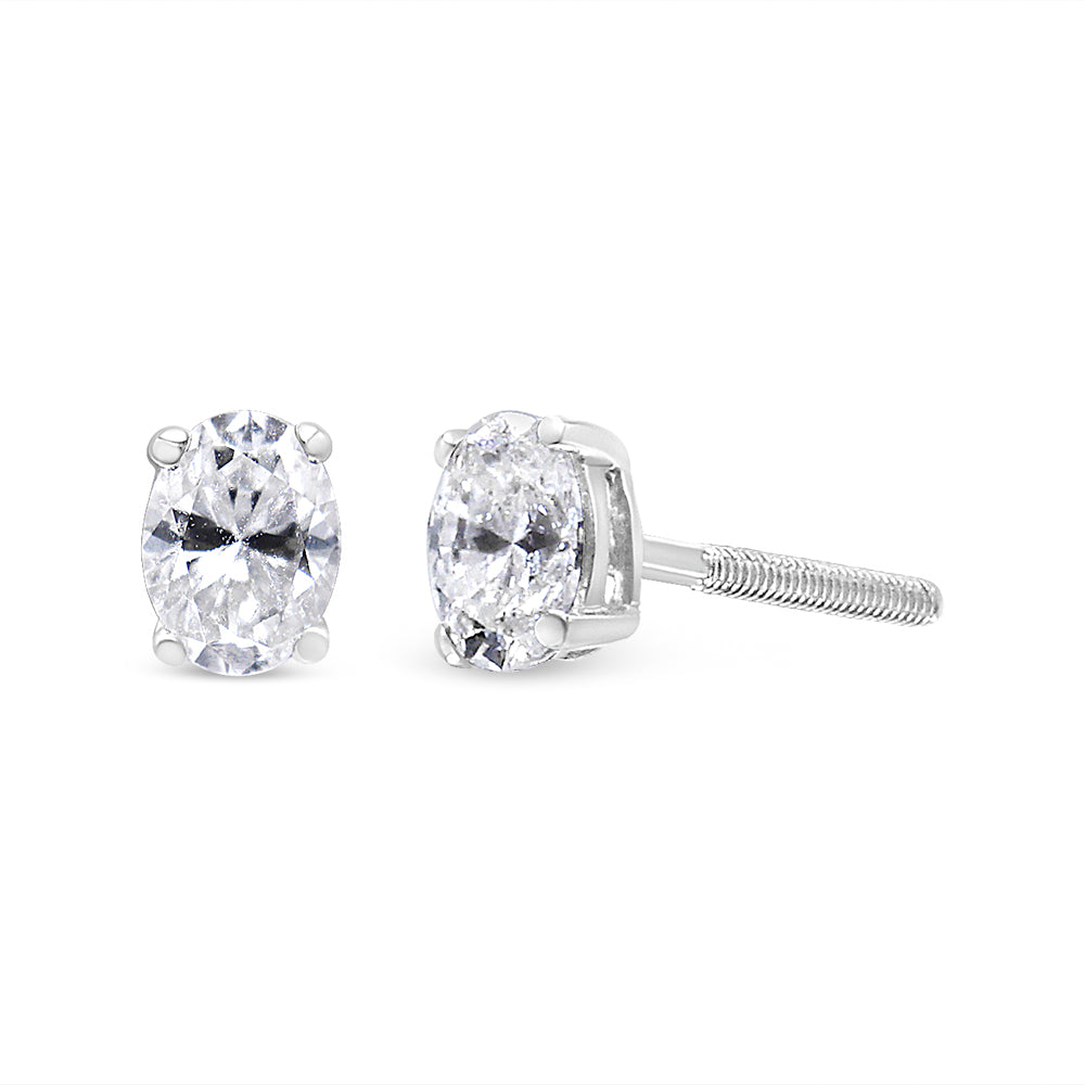 14K White Gold 1.00 Cttw Lab Grown Oval Solitaire Diamond Stud Earrings (F-G Color, VS2-SI1 Clarity) by Bids.com