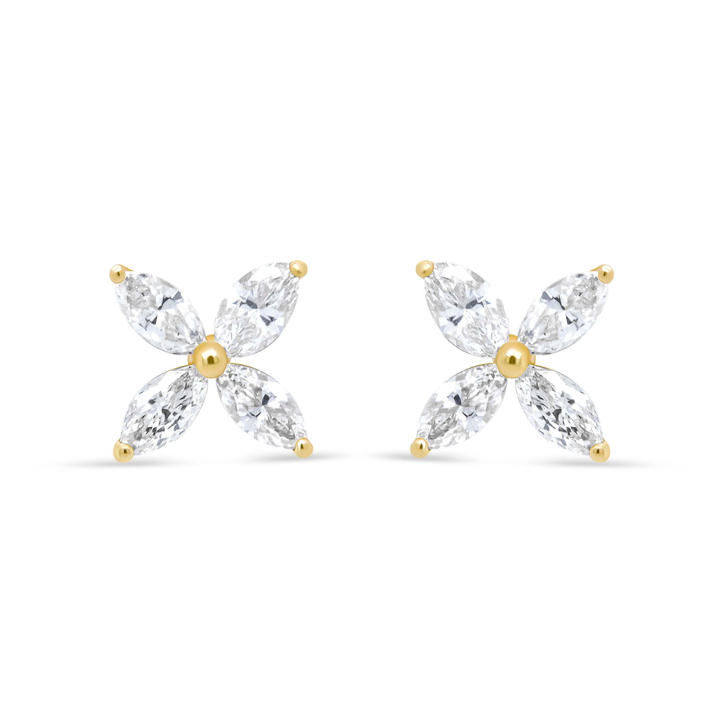 14K White Gold 1/2 Cttw Marquise Diamond 8 Stone Floral Leaf Stud Earrings (H-I Color, SI1-SI2 Clarity) by Bids.com