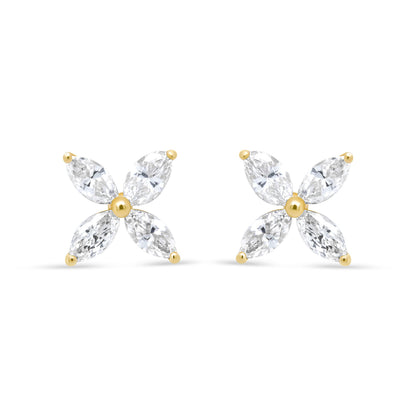 14K White Gold 1/2 Cttw Marquise Diamond 8 Stone Floral Leaf Stud Earrings (H-I Color, SI1-SI2 Clarity) by Bids.com