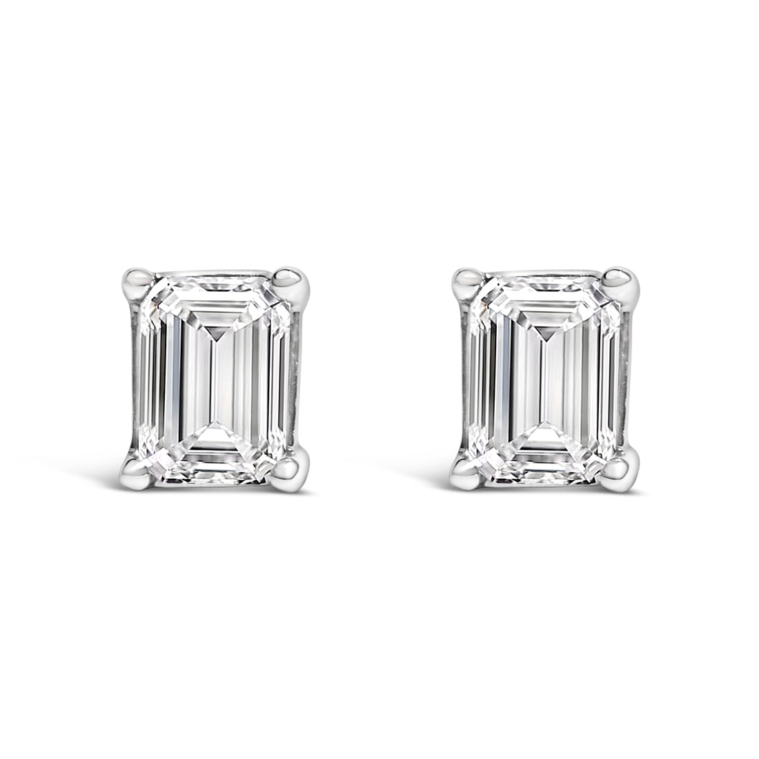 14K White Gold 1.0 Cttw Emerald Cut Lab-Grown Diamond Solitaire Stud Earrings (F-G Color, VS1-VS2 Clarity) by Bids.com