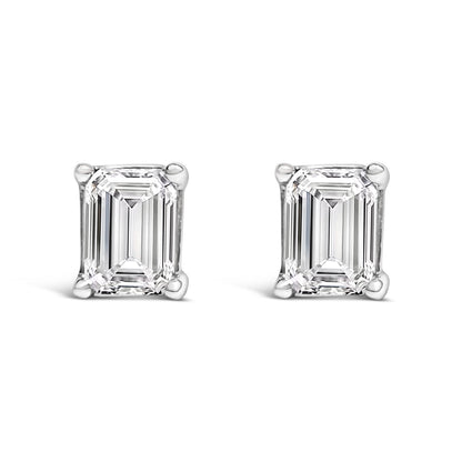 14K White Gold 1.0 Cttw Emerald Cut Lab-Grown Diamond Solitaire Stud Earrings (F-G Color, VS1-VS2 Clarity) by Bids.com