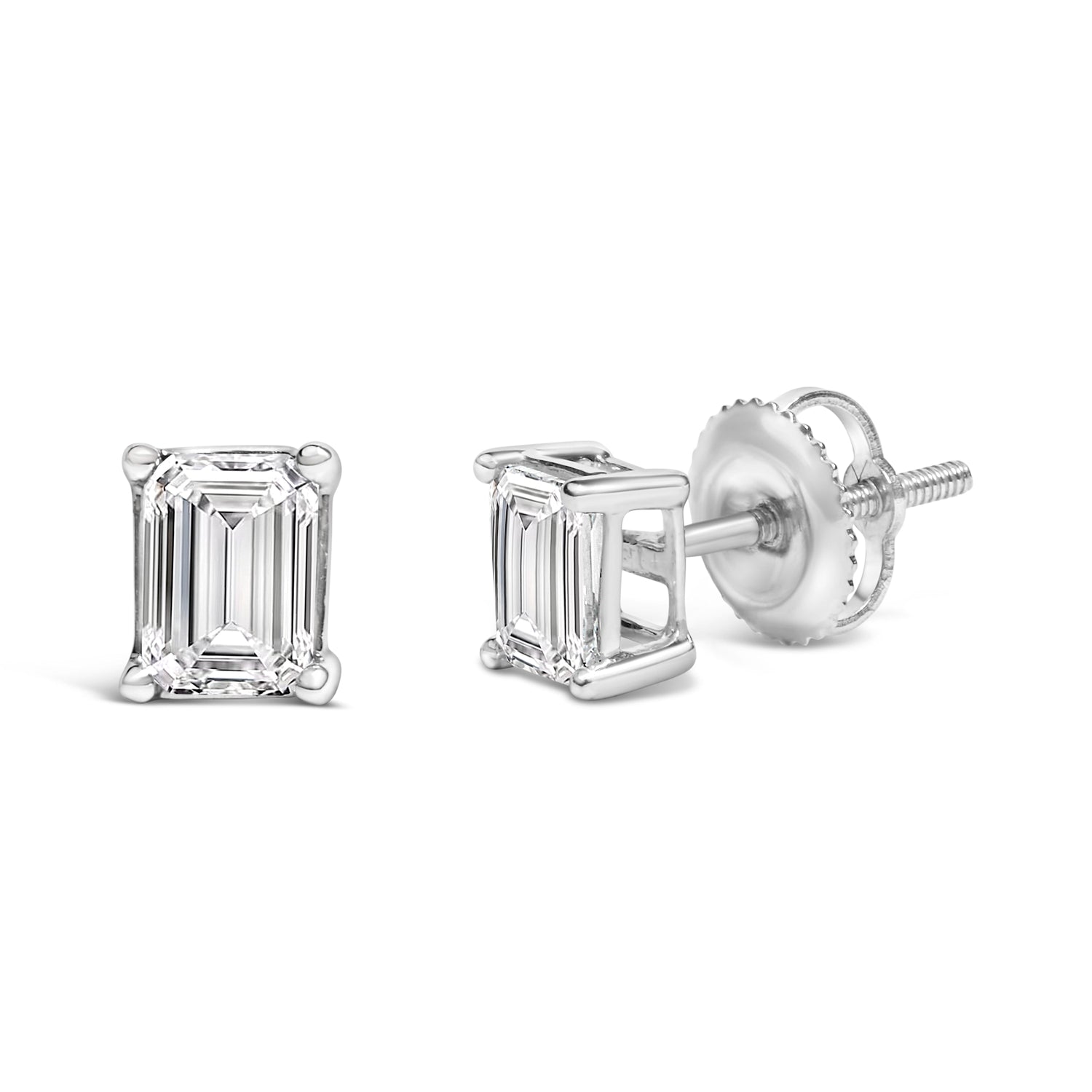 14K White Gold 1.0 Cttw Emerald Cut Lab-Grown Diamond Solitaire Stud Earrings (F-G Color, VS1-VS2 Clarity) by Bids.com