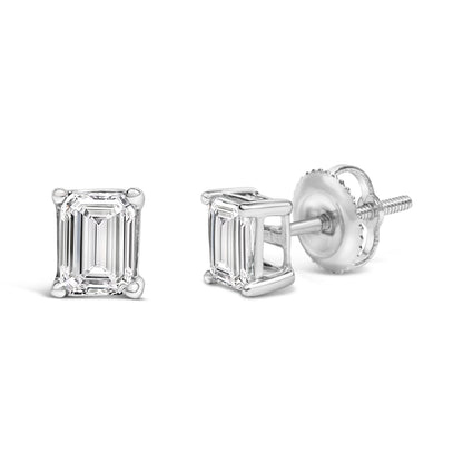 14K White Gold 1.0 Cttw Emerald Cut Lab-Grown Diamond Solitaire Stud Earrings (F-G Color, VS1-VS2 Clarity) by Bids.com