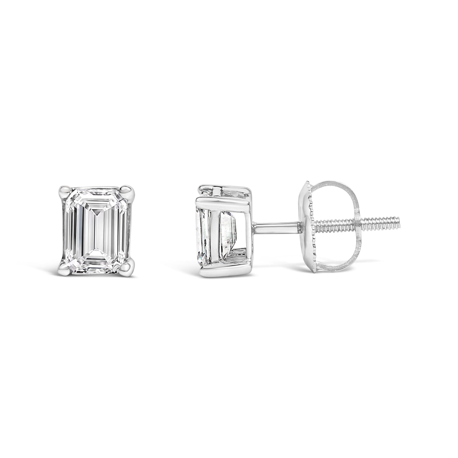 14K White Gold 1.0 Cttw Emerald Cut Lab-Grown Diamond Solitaire Stud Earrings (F-G Color, VS1-VS2 Clarity) by Bids.com