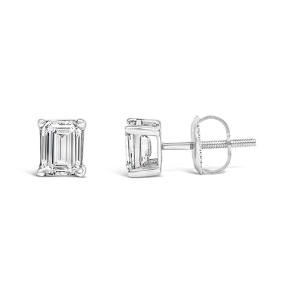 14K White Gold 1.0 Cttw Emerald Cut Lab-Grown Diamond Solitaire Stud Earrings (F-G Color, VS1-VS2 Clarity) by Bids.com
