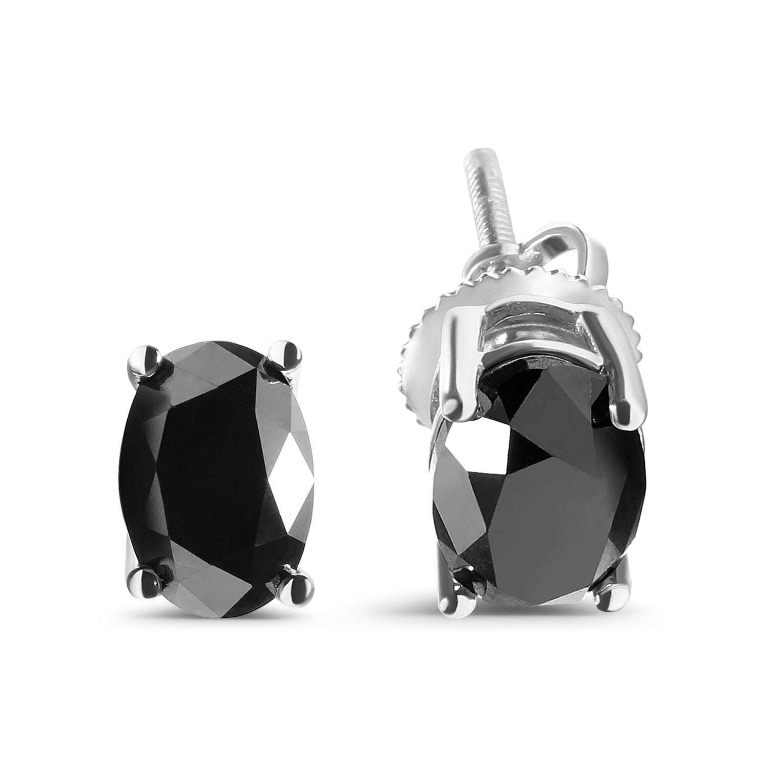 14K White Gold 3.00 Cttw Oval Cut Black Diamond Solitaire Stud Earrings (Black Color, I2-I3 Clarity) by Bids.com