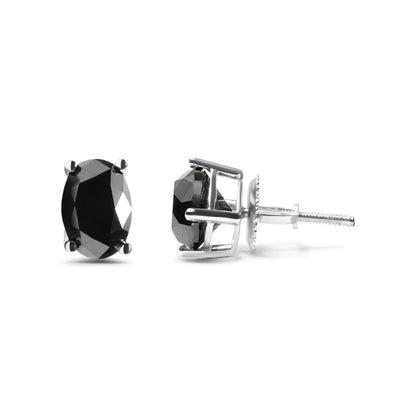 14K White Gold 3.00 Cttw Oval Cut Black Diamond Solitaire Stud Earrings (Black Color, I2-I3 Clarity) by Bids.com
