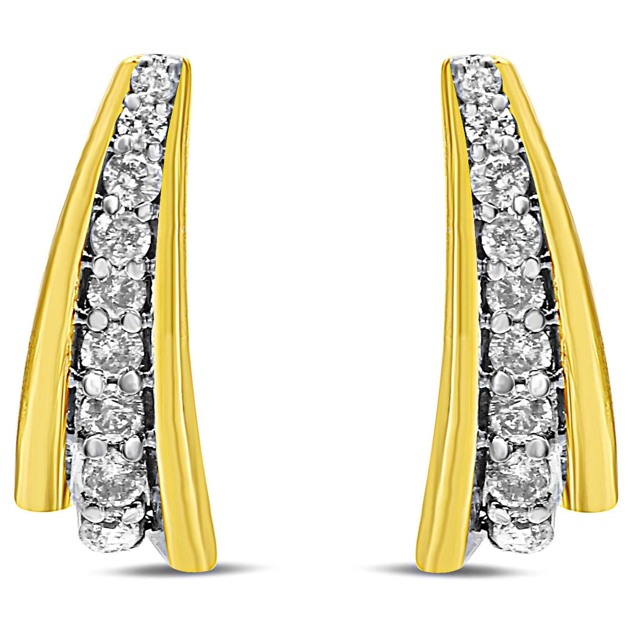 10K Yellow Gold Plated .925 Sterling Silver 0.50 Cttw Round Diamond Graduated Huggie Earrings (I-J Color, I2-I3 Clarity) by Bids.com