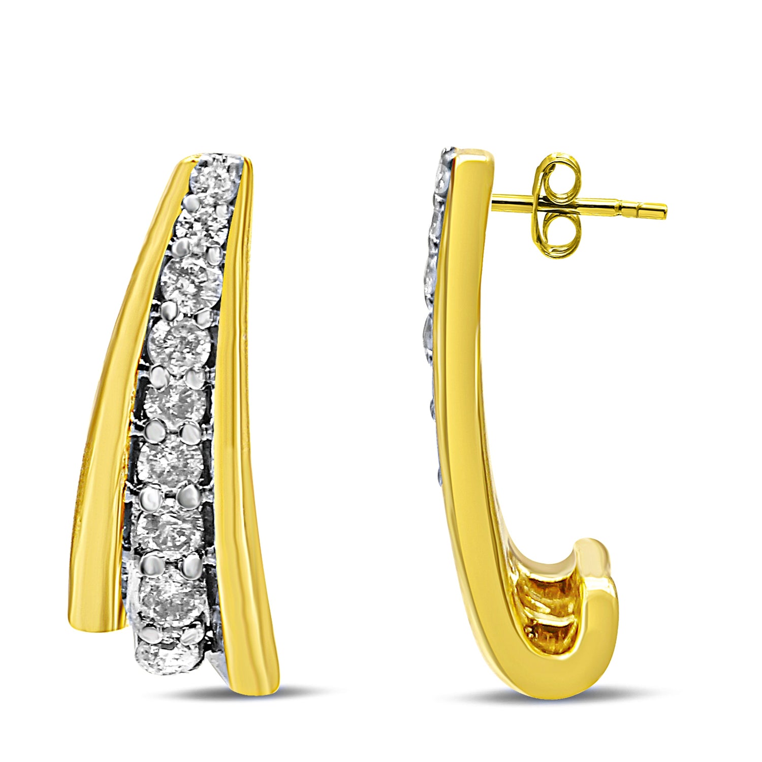 10K Yellow Gold Plated .925 Sterling Silver 0.50 Cttw Round Diamond Graduated Huggie Earrings (I-J Color, I2-I3 Clarity) by Bids.com