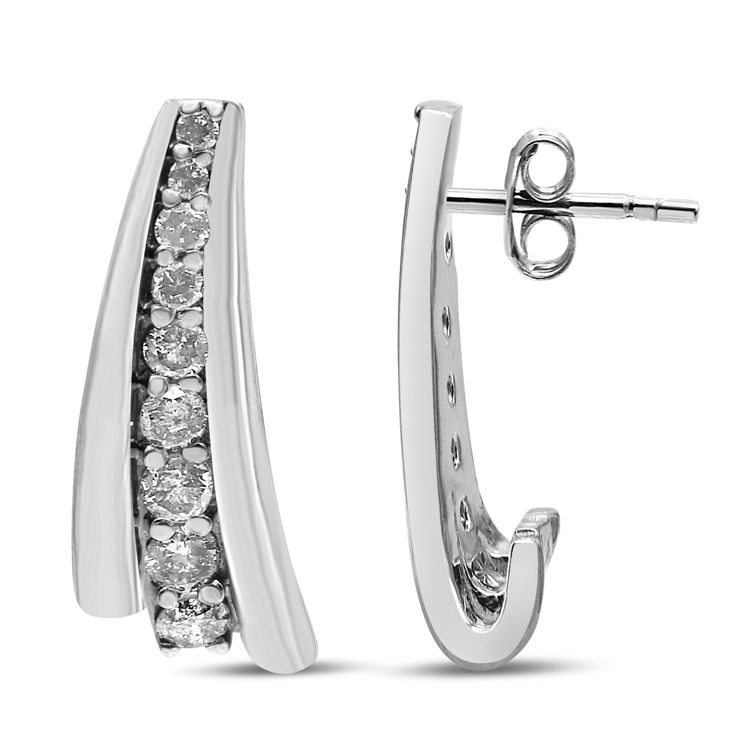 .925 Sterling Silver 1 Cttw Round Diamond Graduated Huggie Earrings (I2-I3 Clarity, I-J Color) by Bids.com