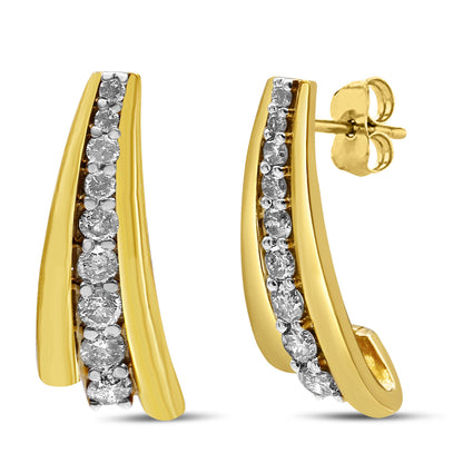 10K Yellow Gold Plated .925 Sterling Silver 1.00 Cttw Round Diamond Graduated Huggie Stud Earrings (I-J Color, I2-I3 Clarity) by Bids.com