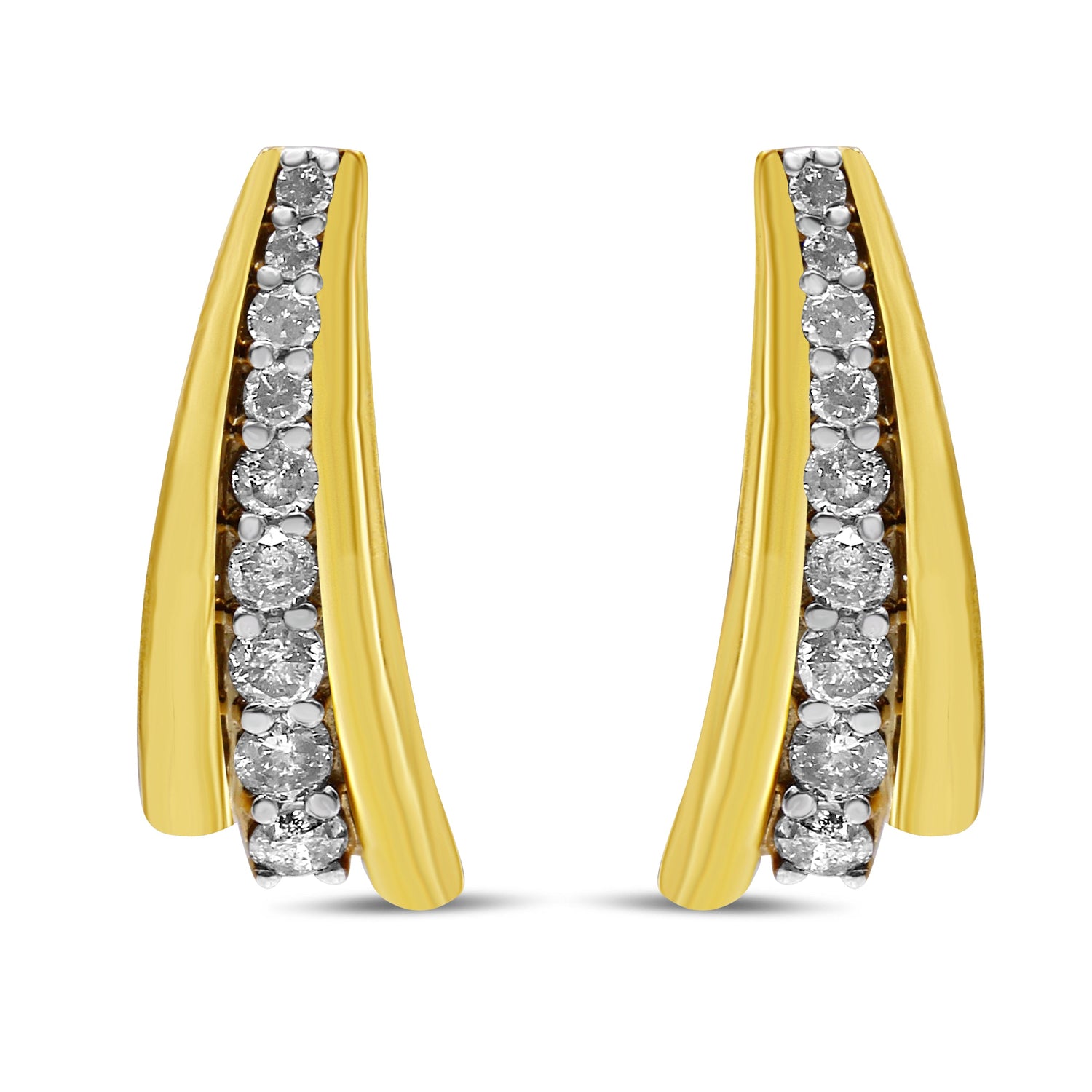 10K Yellow Gold Plated .925 Sterling Silver 1.00 Cttw Round Diamond Graduated Huggie Stud Earrings (I-J Color, I2-I3 Clarity) by Bids.com