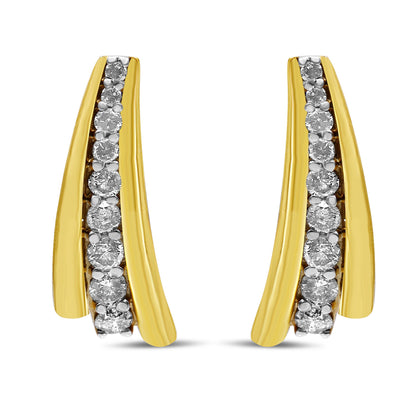 10K Yellow Gold Plated .925 Sterling Silver 1.00 Cttw Round Diamond Graduated Huggie Stud Earrings (I-J Color, I2-I3 Clarity) by Bids.com