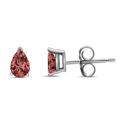 14K White Gold 1/2 Cttw Lab Grown Pink Pear Diamond 3 Prong Set Martini Solitaire Stud Earrings (Pink Color, VS2-SI1 Clarity) by Bids.com