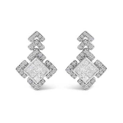 10K White Gold 3/5 Cttw Princess Diamond Geometric Drop Earrings  DestGlow
