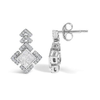 10K White Gold 3/5 Cttw Princess Diamond Geometric Drop Earrings  DestGlow