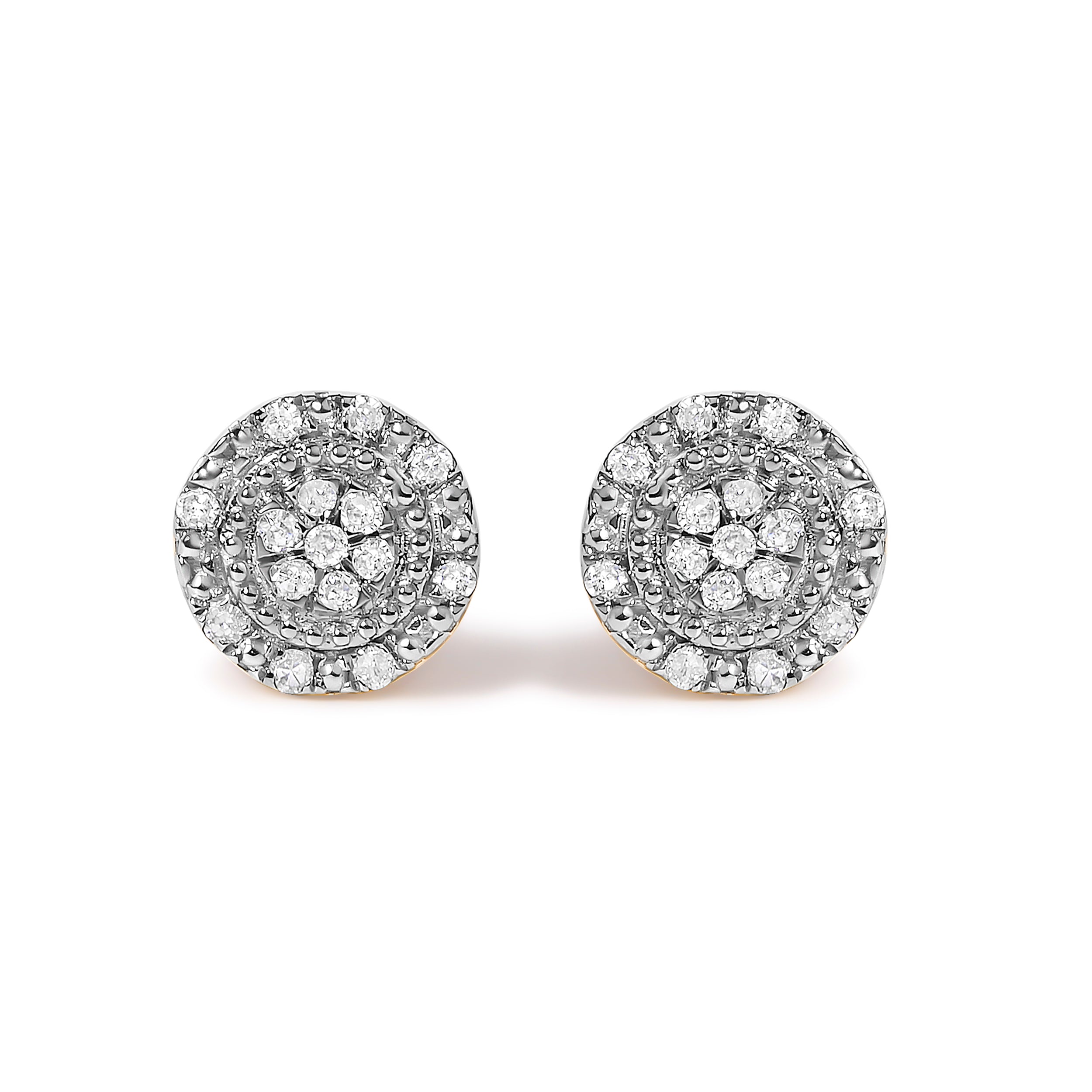10K Yellow Gold 1/7 Cttw Diamond Beaded Halo Stud Earrings  DestGlow