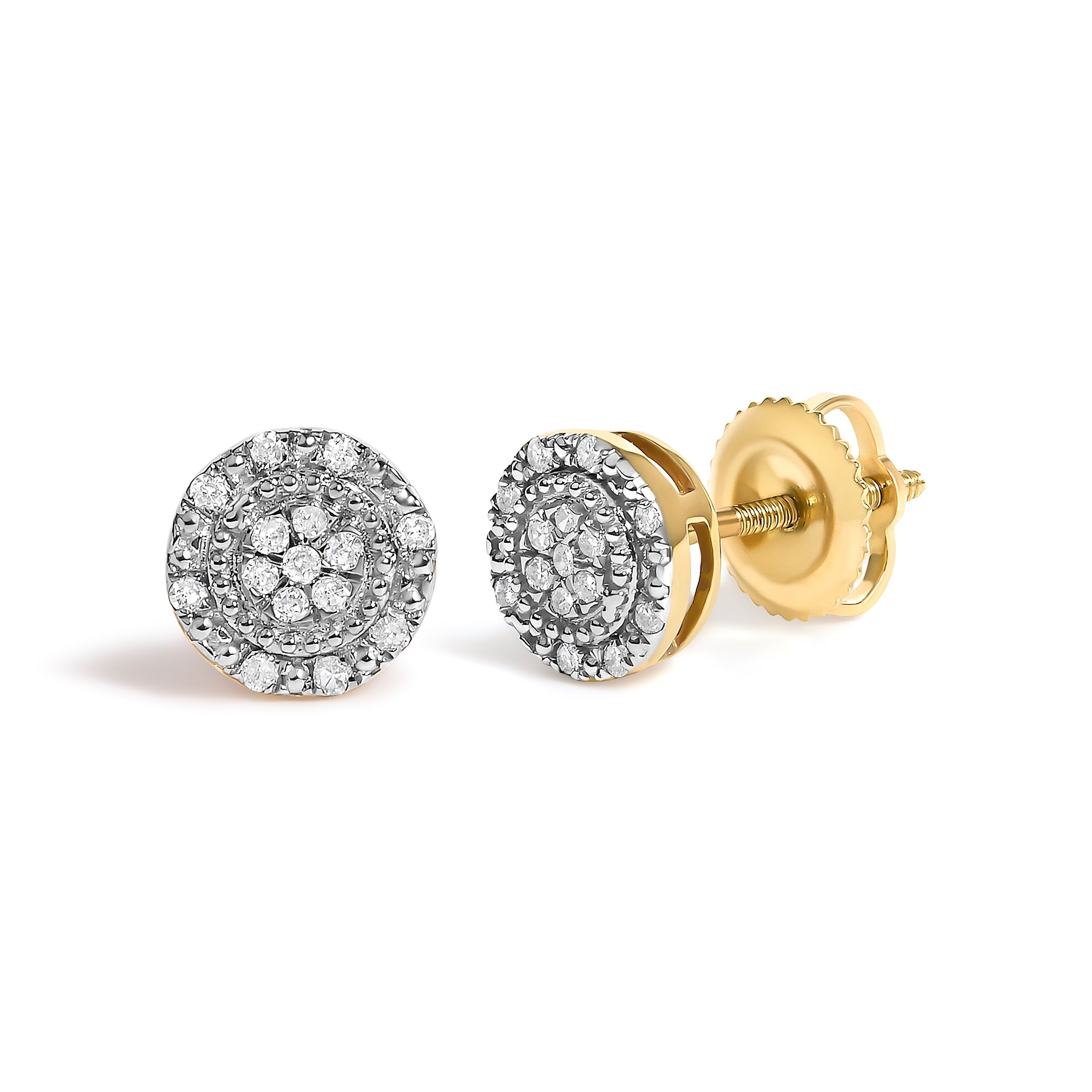 10K Yellow Gold 1/7 Cttw Diamond Beaded Halo Stud Earrings  DestGlow