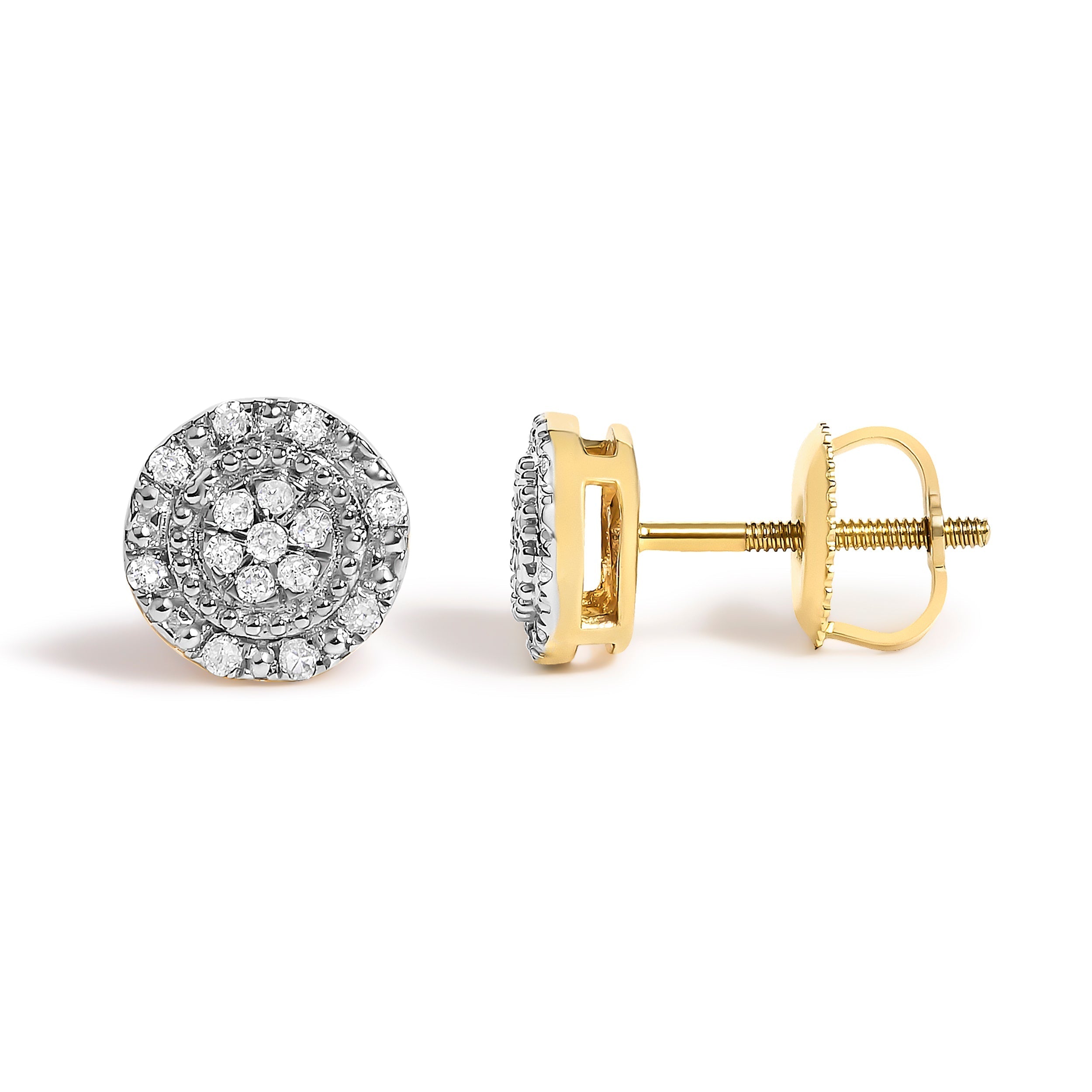 10K Yellow Gold 1/7 Cttw Diamond Beaded Halo Stud Earrings  DestGlow