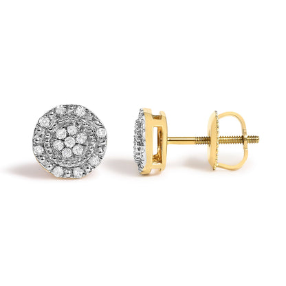 10K Yellow Gold 1/7 Cttw Diamond Beaded Halo Stud Earrings  DestGlow