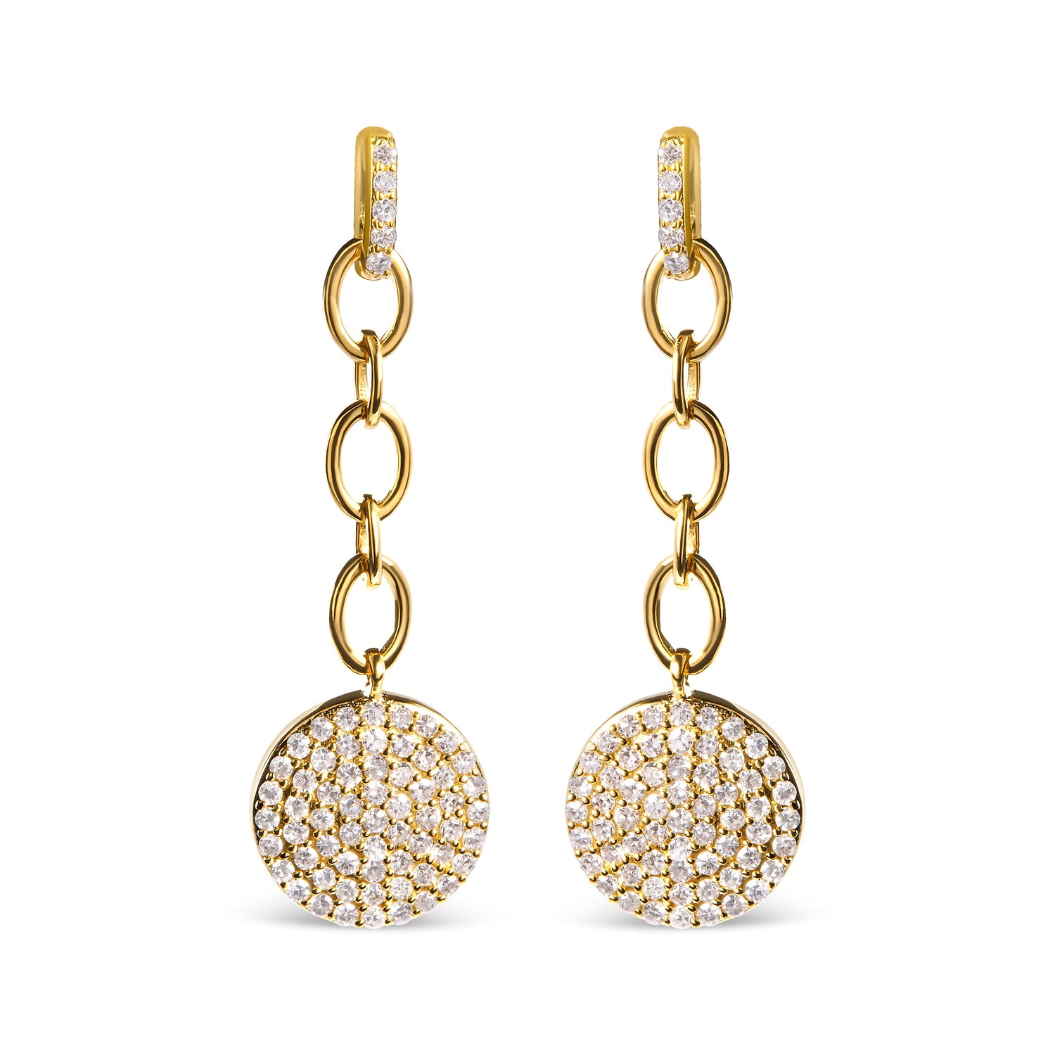 14K Yellow Gold 1.0 Cttw Diamond Chain Cluster Dangle Chain Earrings (I-J Color, I1-I2 Clarity) by Bids.com