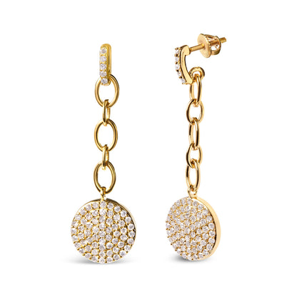 14K Yellow Gold 1.0 Cttw Diamond Chain Cluster Dangle Chain Earrings (I-J Color, I1-I2 Clarity) by Bids.com