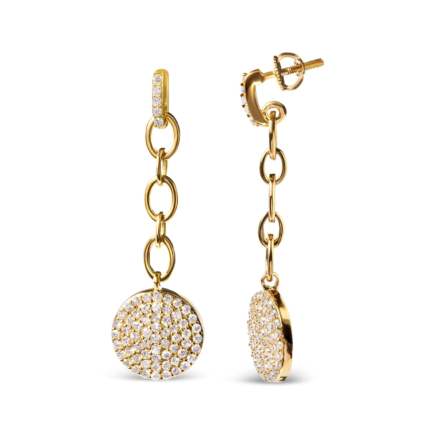 18K Yellow Gold Plated .925 Sterling Silver 1.0 Cttw Diamond Composite Cluster Dangle Chain Earrings (I-J Color, I1-I2 Clarity) by Bids.com