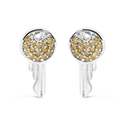 925 Sterling Silver 1/6ct TDW  Yellow Treated  Diamond Charm Earrings  DestGlow