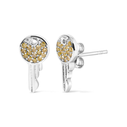 925 Sterling Silver 1/6ct TDW  Yellow Treated  Diamond Charm Earrings  DestGlow
