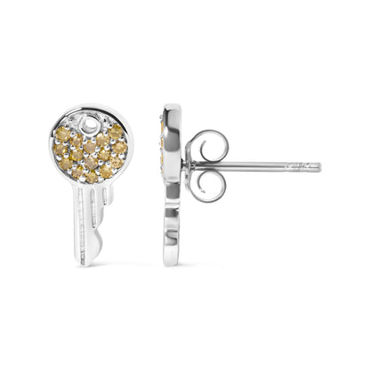 925 Sterling Silver 1/6ct TDW  Yellow Treated  Diamond Charm Earrings  DestGlow