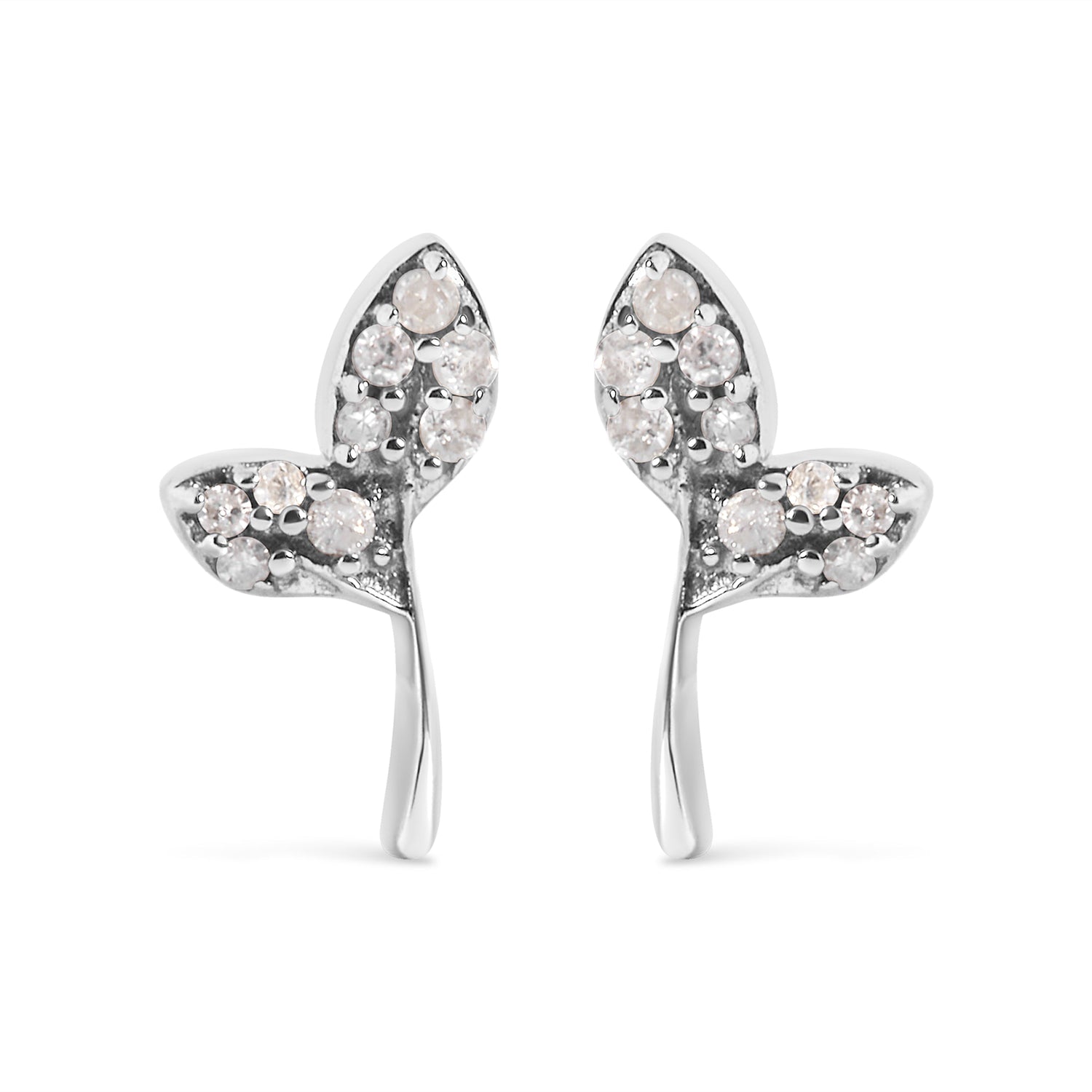 925 Sterling Silver 1/16ct TDW Diamond Leaf Earrings  DestGlow
