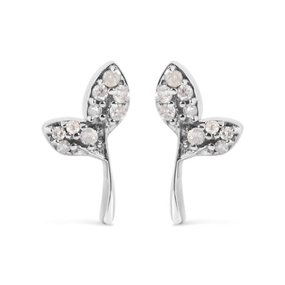 925 Sterling Silver 1/16ct TDW Diamond Leaf Earrings  DestGlow