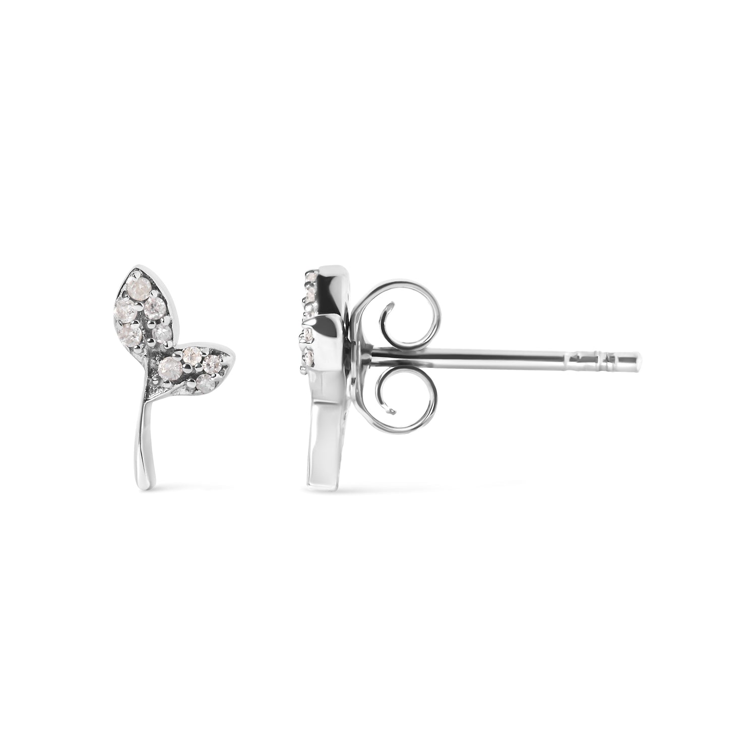 925 Sterling Silver 1/16ct TDW Diamond Leaf Earrings  DestGlow