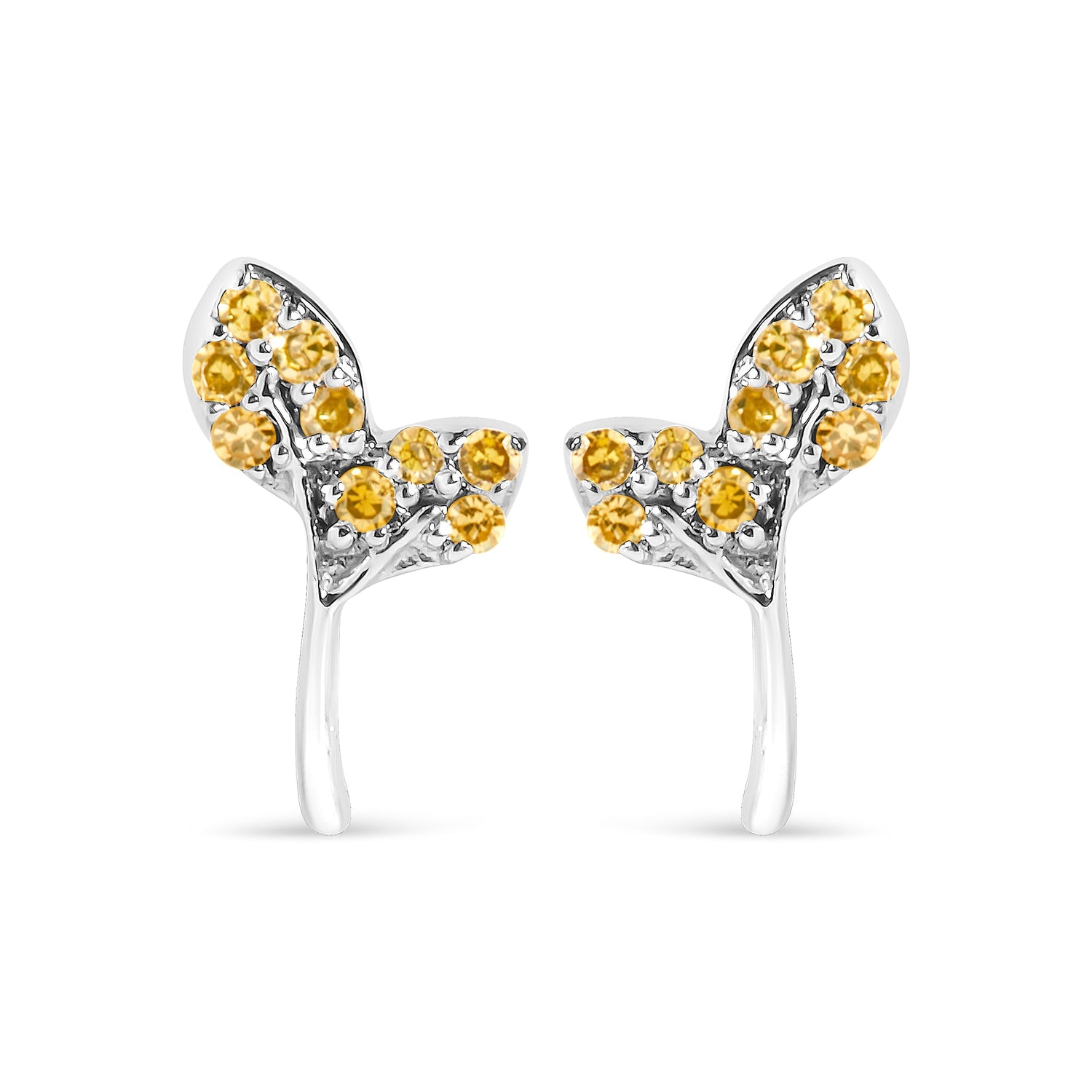 925 Sterling Silver 1/16ct TDW  Yellow Treated Diamond Leaf Earrings  DestGlow