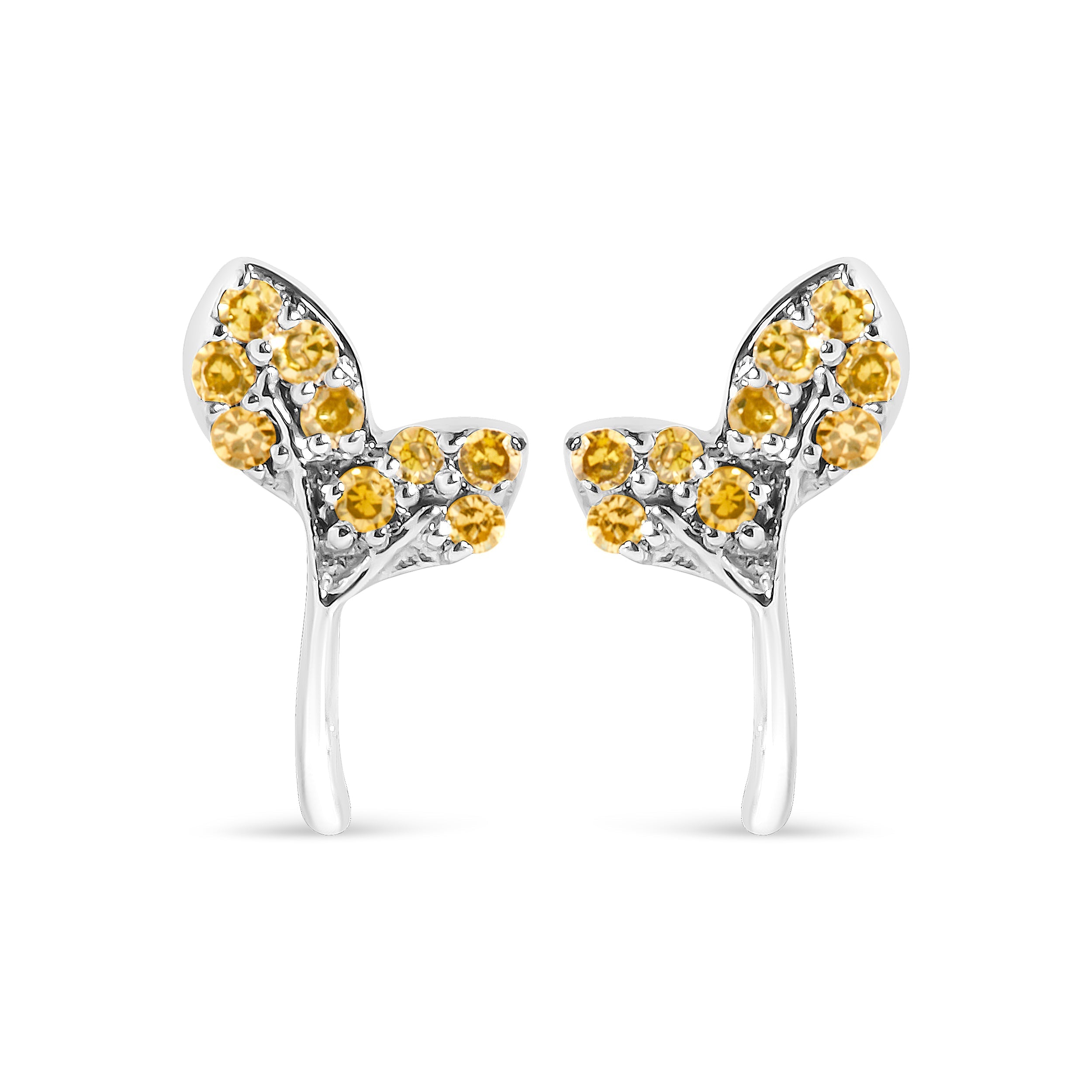 925 Sterling Silver 1/16ct TDW  Yellow Treated Diamond Leaf Earrings  DestGlow