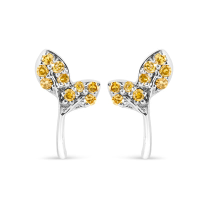 925 Sterling Silver 1/16ct TDW  Yellow Treated Diamond Leaf Earrings  DestGlow