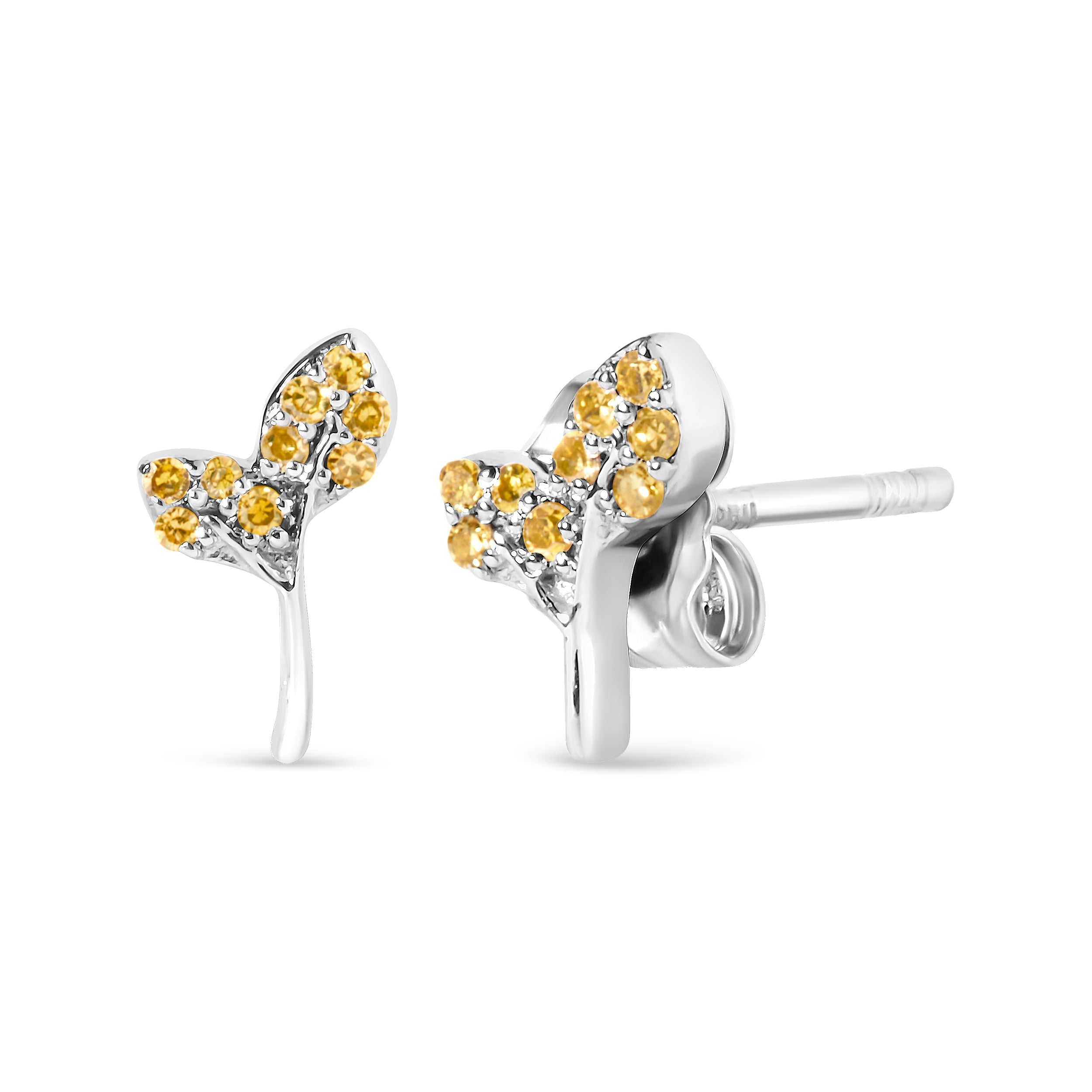 925 Sterling Silver 1/16ct TDW  Yellow Treated Diamond Leaf Earrings  DestGlow