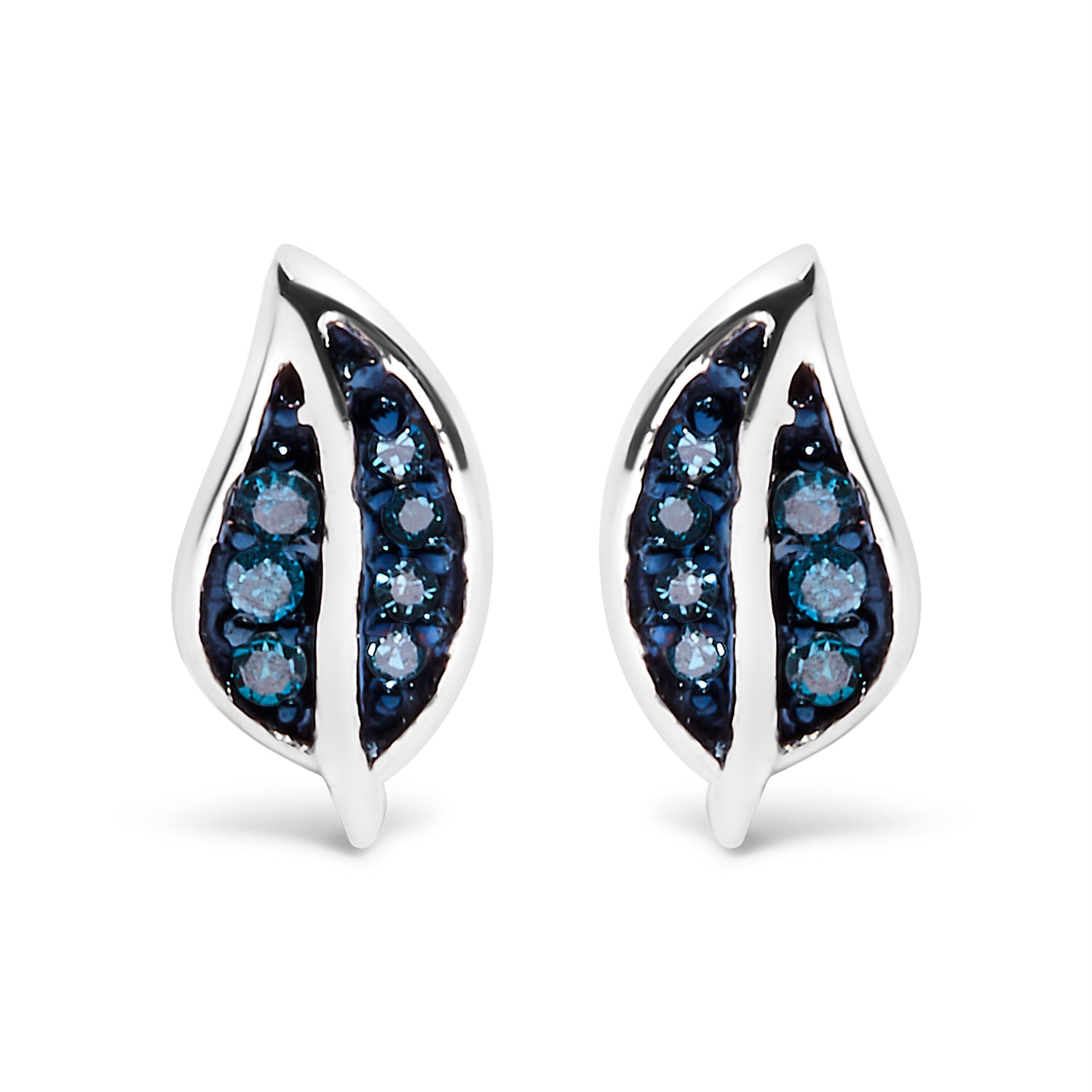 .925 Sterling Silver Blue Diamond Accent Leaf Stud Earrings