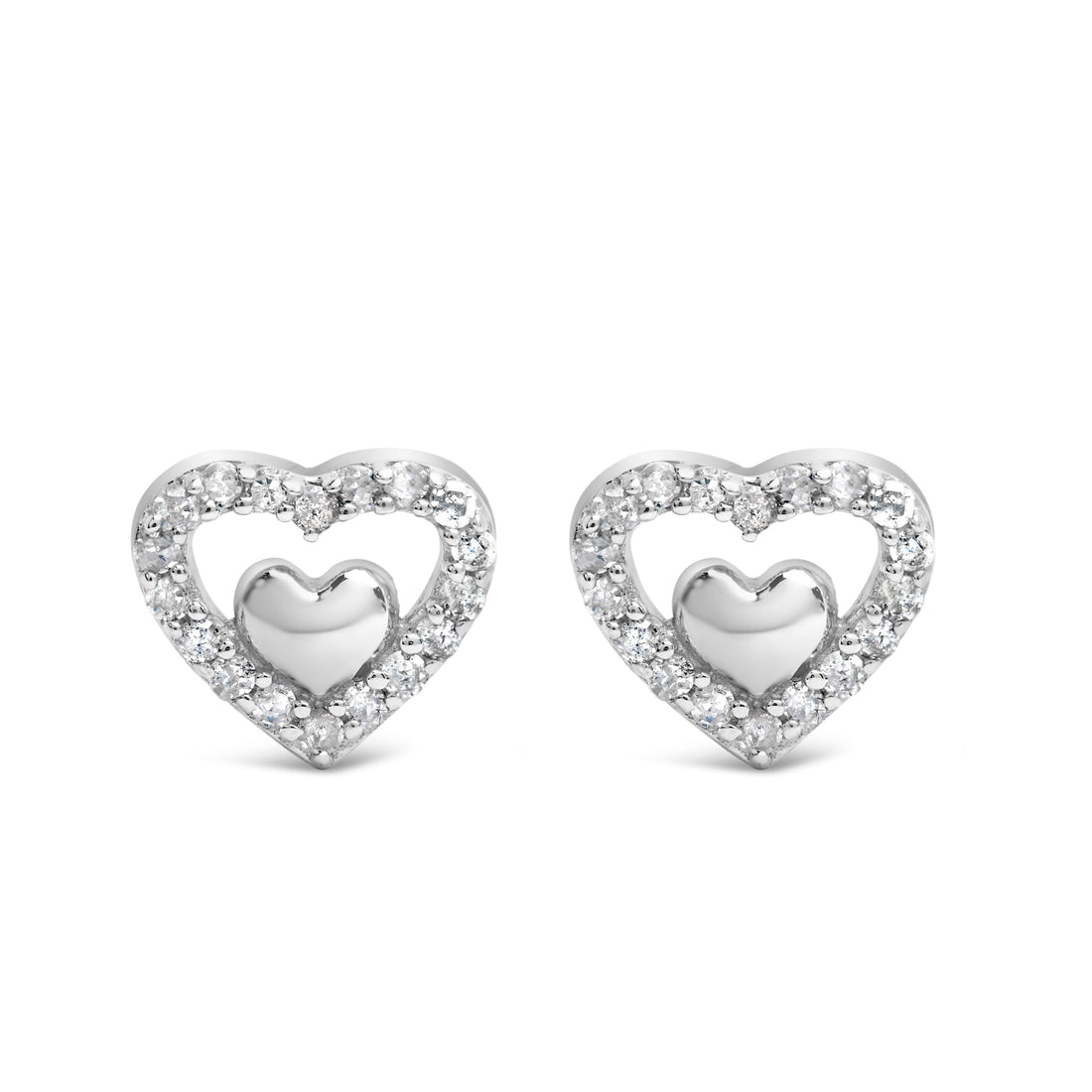 925 Sterling Silver 1/6 Cttw Diamond Open Double Heart Stud Earrings (I-J Color, I3 Clarity) by Bids.com