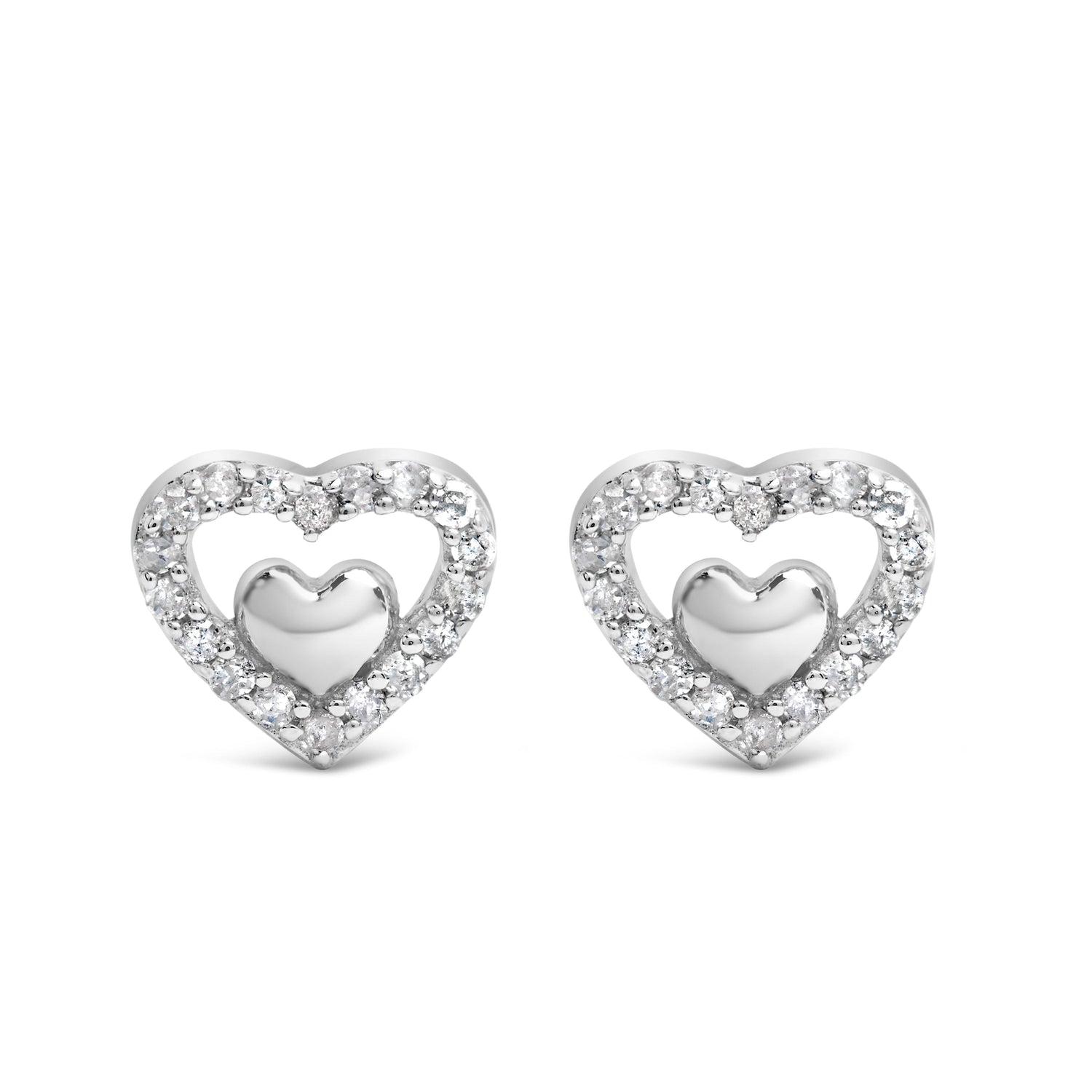 925 Sterling Silver 1/6 Cttw Diamond Open Double Heart Stud Earrings (I-J Color, I3 Clarity) by Bids.com