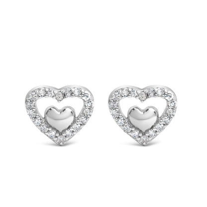 925 Sterling Silver 1/6 Cttw Diamond Open Double Heart Stud Earrings (I-J Color, I3 Clarity) by Bids.com